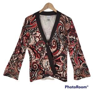 Chicos Art to Wear Abstract Oriental Asian Silk Blend Knit Cardigan Sz Sm 4